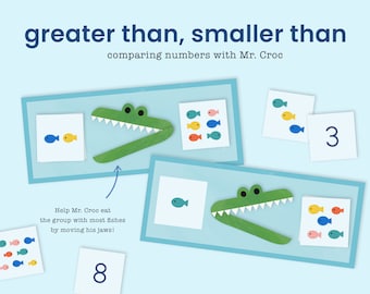 Actividad numérica de mayor que, menor que, igual a / Comparación de números / Habilidades numéricas matemáticas / Hojas de trabajo imprimibles para preescolar y educación en casa