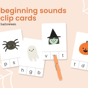 Tarjetas con clips del alfabeto con sonidos iniciales / Sonidos de las primeras letras / Aprender a leer / Peg It / Hoja de trabajo de fonética imprimible / Preescolar / Prejardín de infantes