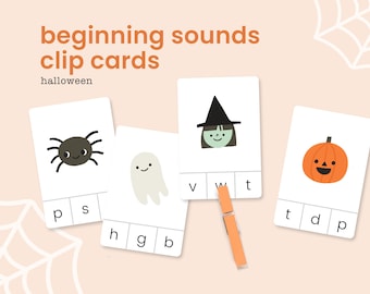 Tarjetas con clips del alfabeto con sonidos iniciales / Sonidos de las primeras letras / Aprender a leer / Peg It / Hoja de trabajo de fonética imprimible / Preescolar / Prejardín de infantes