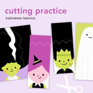 Halloween-Frisur | Scherenfähigkeiten Schneidübungsübung für Kinder | Vorschule | Druckbare Schere Übung | Halloween-Aktion