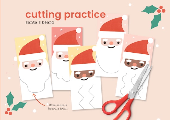 Santa’s Beard Cutting Activity | Christmas Scissor Skills Cutting Practice Activity for Kids | Printable Worksheets | Pre-K | Kindergarten