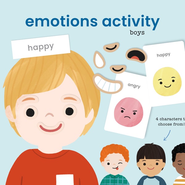 Emotions and Feelings Activity for Kids | Boy Version | Toddler Emotions and Feelings Chart Printable Preschool Worksheets | Homeschool