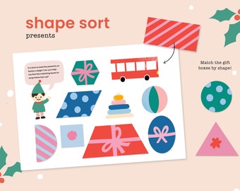 Actividad de clasificación de formas navideñas: Libro de actividades para niños pequeños (Descarga digital)