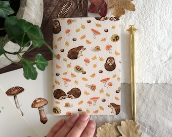 Notebook A6 Hedgehogs in autumn, handmade notebook, recylced paper, animal stationery