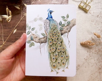 A6 double card - Card illustrated with a Indian Peacock - Handmade in France