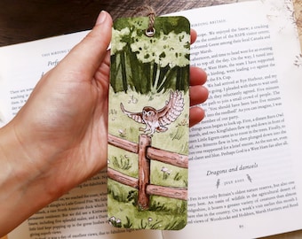 Pocketbook bookmark - Illustrated with a watercolor painting of a Little Owl - Handmade in France - Bird stationery