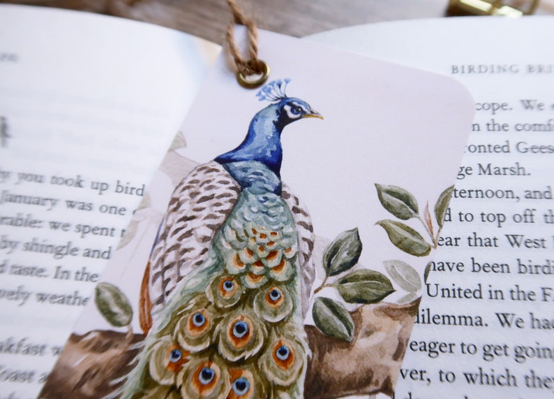 Bookmark Peacock vintage, handmade, small sized, bird stationery, plastic free image 5