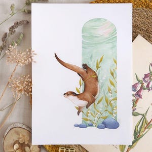 Affiche illustrée Loutre d'Europe | Impression d'art aquarelle | A6, A5, A4 | Décoration murale printemps-été | Cadeau nature