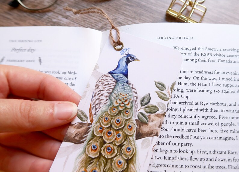 Bookmark Peacock vintage, handmade, small sized, bird stationery, plastic free image 4