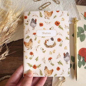 Quaderno A6 pollo e papaveri, quaderno fatto a mano, quaderno, carta riciclata, cancelleria per animali