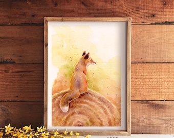 Affiche illustrée | Aquarelle - Renard roux en été | A6, A5, A4 | Décoration été, campagne, poétique