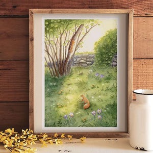 Illustrated poster | Watercolor - Red squirrels under the hazel tree | A6, A5, A4 | Spring/summer decoration, cottage style, country style