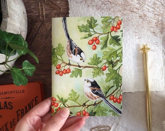 A6 notebook - Long-tailed tit - Handmade notebook, notebook, recycled paper, cottage style stationery, birds