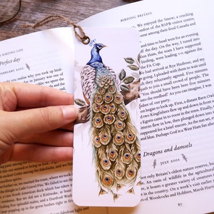 Bookmark Peacock vintage, handmade, small sized, bird stationery, plastic free image 2