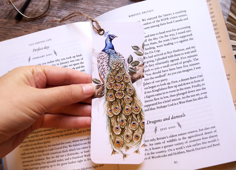 Bookmark Peacock vintage, handmade, small sized, bird stationery, plastic free image 2