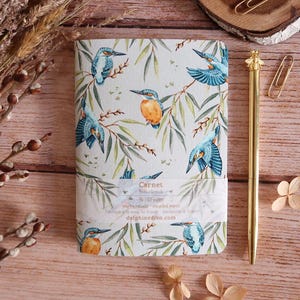 Quaderno A6 - Motivo acquerello Kingfisher & Willow - Carta riciclata - Fatto a mano
