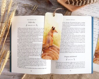 Illustrated bookmark | Red fox in summer, watercolor illustration, summer in the countryside | Pocket-sized, handmade, plastic-free