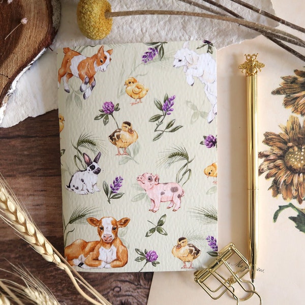 Notebook A6 Baby farm animals, handmade notebook, recylced paper, animal stationery