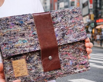Macbook Pro 14 laptop case: Felt and Leather notebook sleeve with front pocket, Recycled Textile and Surplus Leather, eco urban style