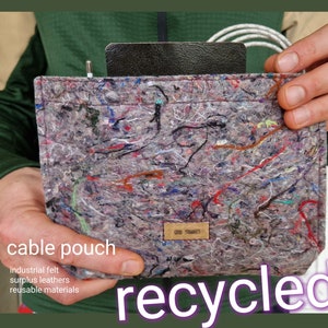 Cable Pouch RECYCLED Industrial Felt  ORGANIZER recycled felt Surplus leather cable adapter charger airpods mouse power bank Storage