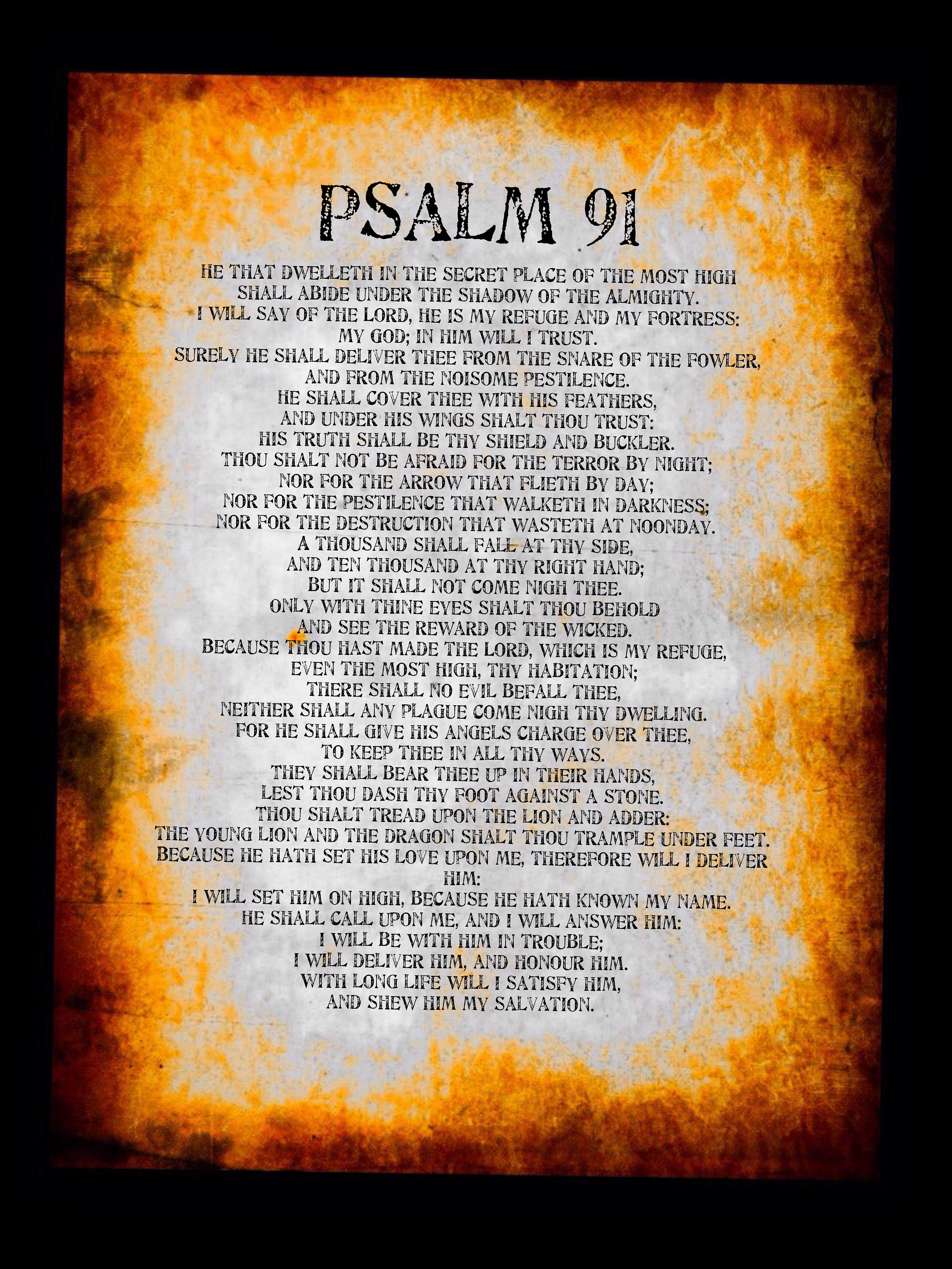 Psalm 91 poster. Printable unique psalm 91 prayer Card wall decor. A3 psalm 91 poster. Bible Verse print. Full chapter psalm 91 poster.