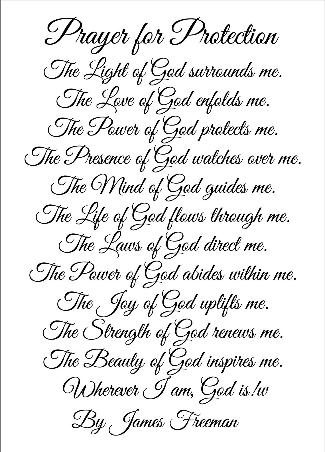 Printable Prayer for Protection Print by James Freeman. Custom Etsy