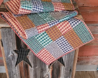 Home Spun Primitive Plaid Quilted Table Runners 16 X 73 inches 100% cotton Farmhouse