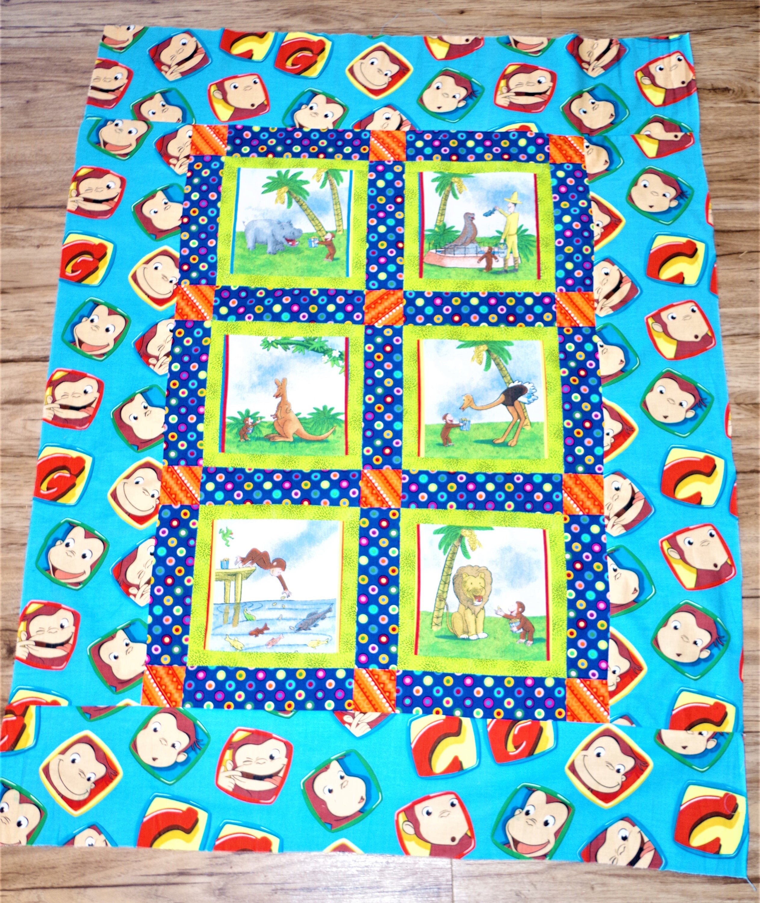 YOU CHOOSE: Curious George Handmade Patchwork Cotton Baby Quilt Crib