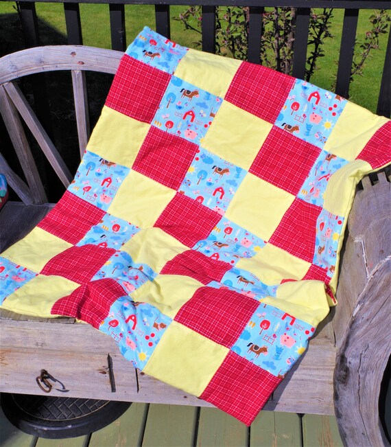 Farm Animal Barnyard Flannel Patchwork Baby Quilt 2 Etsy