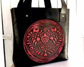 Tote Bag, Shoulder Bag,  gifts for womens,  Genuine Leather Bag, Black and Red Bag