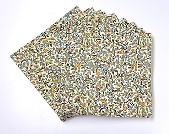 Flowers & Vines Set of 8 Dinner Napkins - On Cream Background
