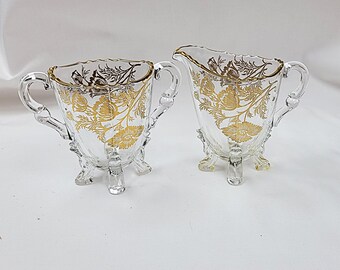 Vintage Poppies Creamer & Open Sugar 22k Gold on Crystal