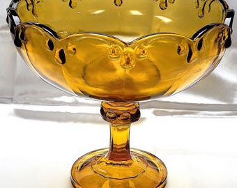 Vintage Indiana Glass Amber Teardrop / Garland Compote Pedestal Bowl