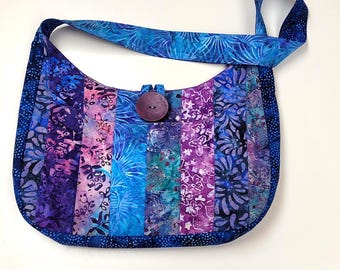 Unique Artisan Blue and Purple Batik Shoulder Bag / Tote - Handmade Art You Can Carry!
