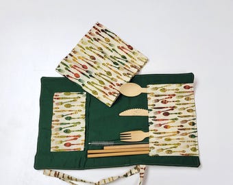 Reusable Bamboo Utensil Roll, Eco-Friendly Picnic Set