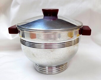 Vintage Metal Ice Bucket with Bakelite Handles & Lid