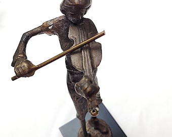 Vintage Bronze Female Figurine Playing Violin