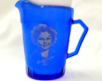 Rare Vintage Cobalt Blue Shirley Temple Pitcher – 1930s Collectible