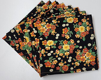 Oriental Floral Dinner Napkins – Black Background Set of 8