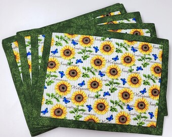 Reversible Sunflower Butterfly Placemat, 17x13 Summer Farmhouse Kitchen Decor