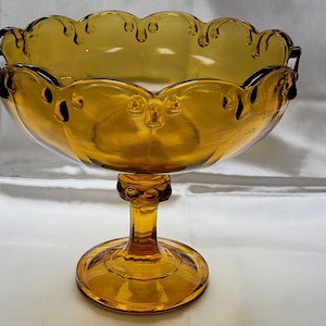 Vintage Indiana Glass Amber Teardrop / Garland Compote Pedestal Bowl