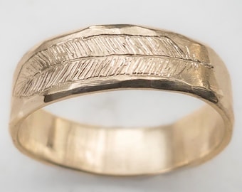Nature Wedding Band -  Gold Feather Ring