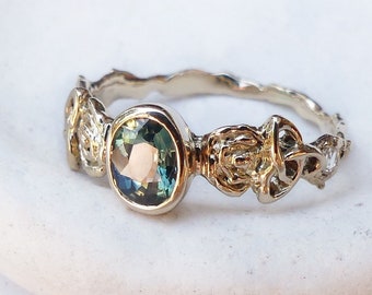 Dreifaltigkeit Knoten Verlobungsring, Gold Triquetra Ehering, Oval Blau Saphir Ring, Keltischer Ring 14k Gold, Natur inspirierte Ehering