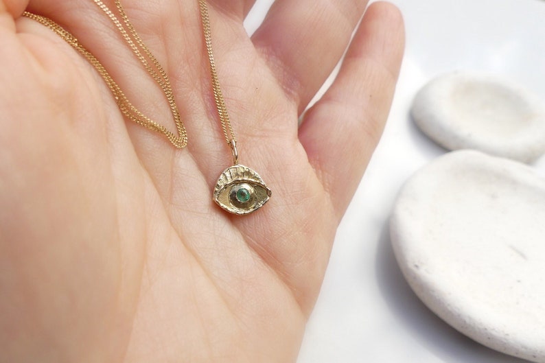 Evil Eye Necklace, 14k Solid Gold Protection Necklace image 4