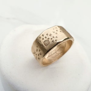 Mens Feather Ring 14k Gold Rustic Wedding Band With Birds image 6