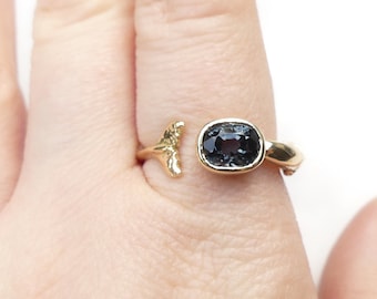 Gold Whale Ring Handmade in 14k Gold with Sapphire Gemstone