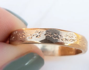 Fish Ring Gold Mens Rustic Wedding Band