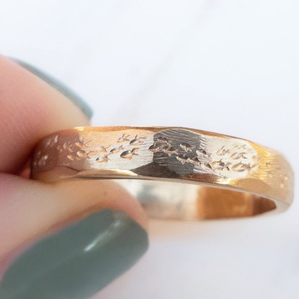 Fish Ring Gold Mens Rustic Wedding Band