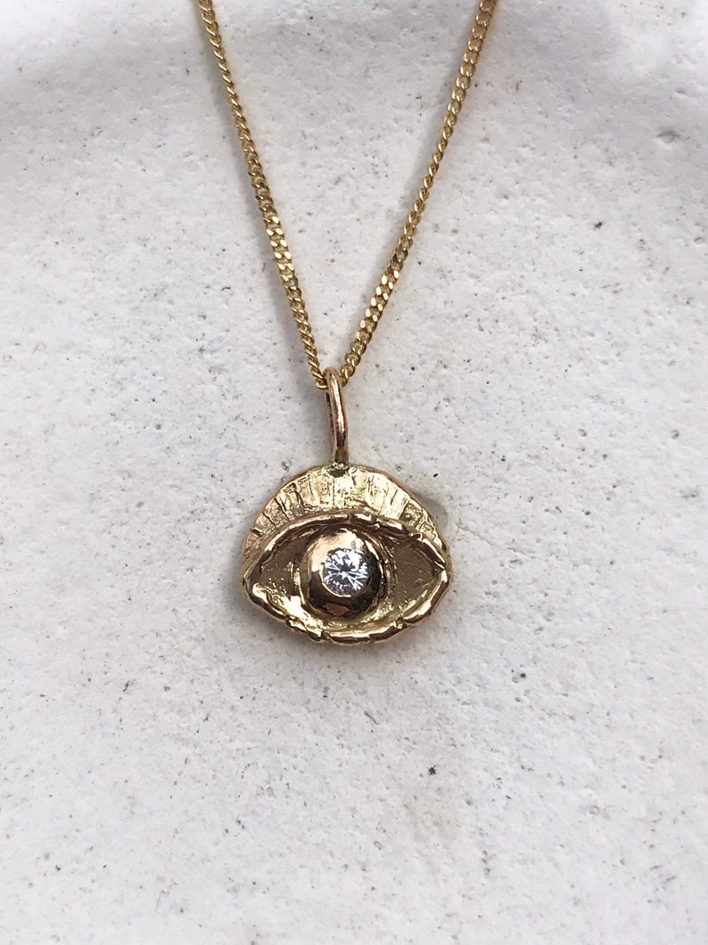 Evil Eye Necklace, 14k Solid Gold Protection Necklace image 2