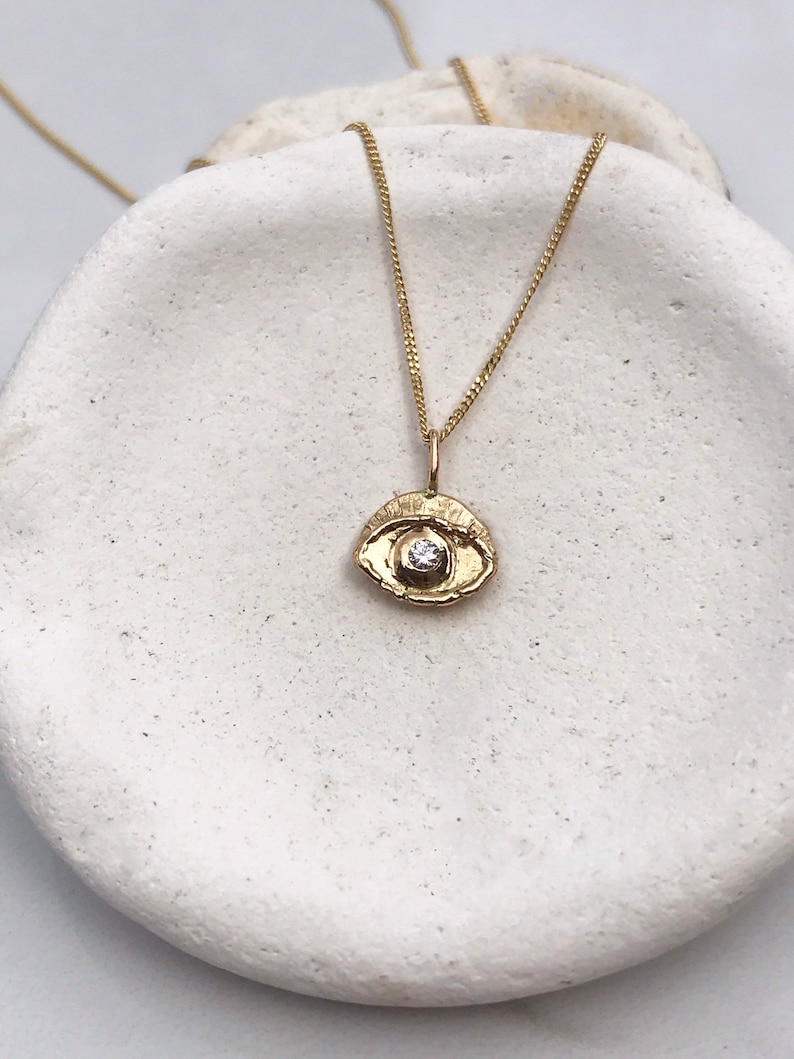 Evil Eye Necklace, 14k Solid Gold Protection Necklace image 3